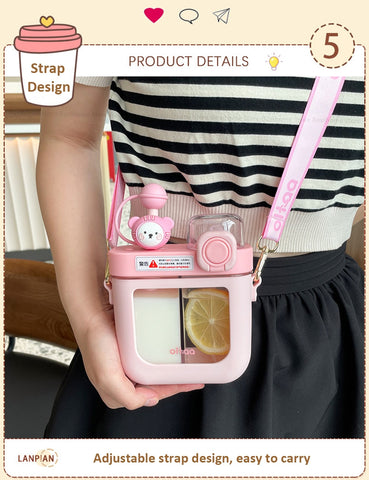 Hot New Girls Cute Double Straw Tritan Drinking Bottle