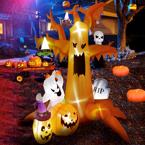 Halloween Inflatable Scary Tree With Ghost Pumpkin Skeleton Outdoor Decoration