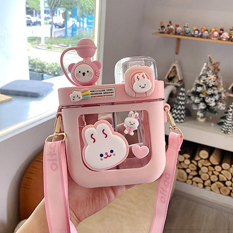 Hot New Girls Cute Double Straw Tritan Drinking Bottle
