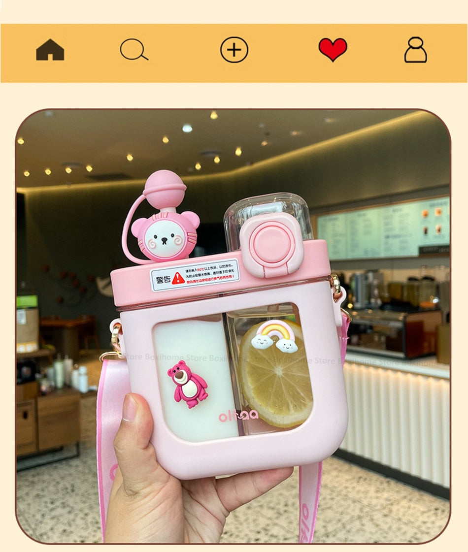 Hot New Girls Cute Double Straw Tritan Drinking Bottle