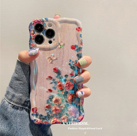 New Luxury Shockproof Laser Blue Light Flowers iPhone Case