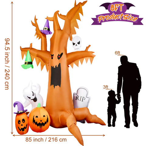 Halloween Inflatable Scary Tree With Ghost Pumpkin Skeleton Outdoor Decoration