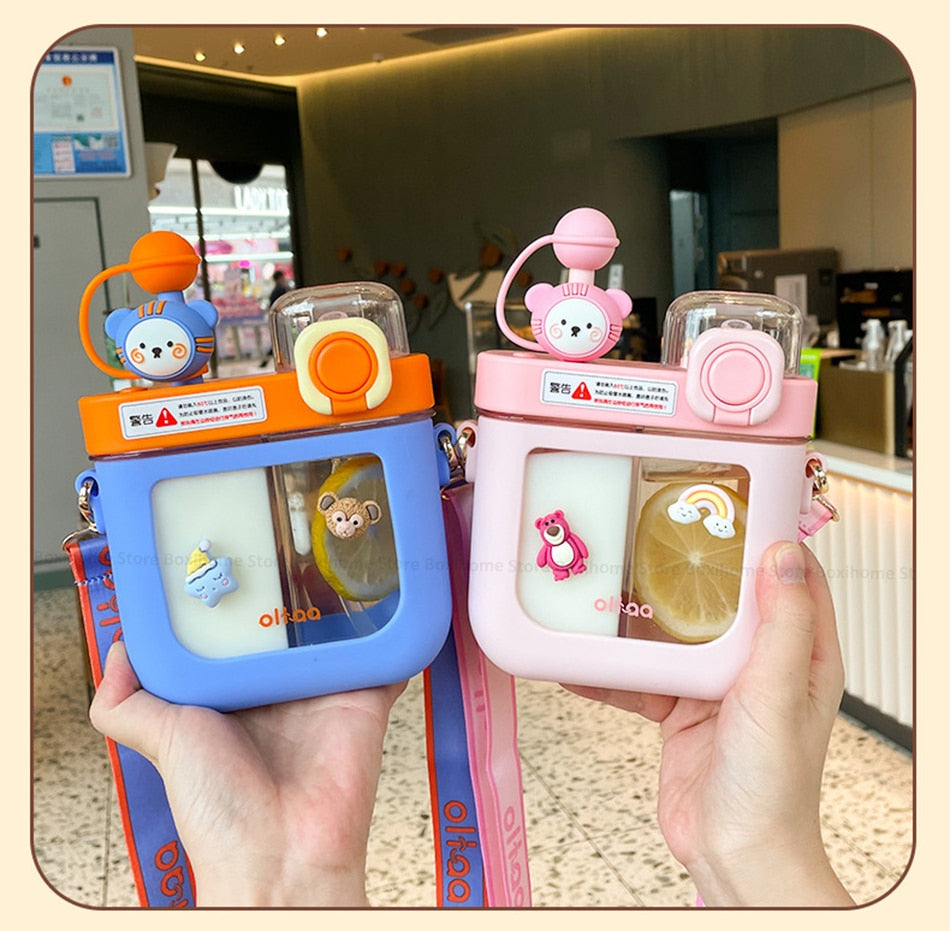 Hot New Girls Cute Double Straw Tritan Drinking Bottle