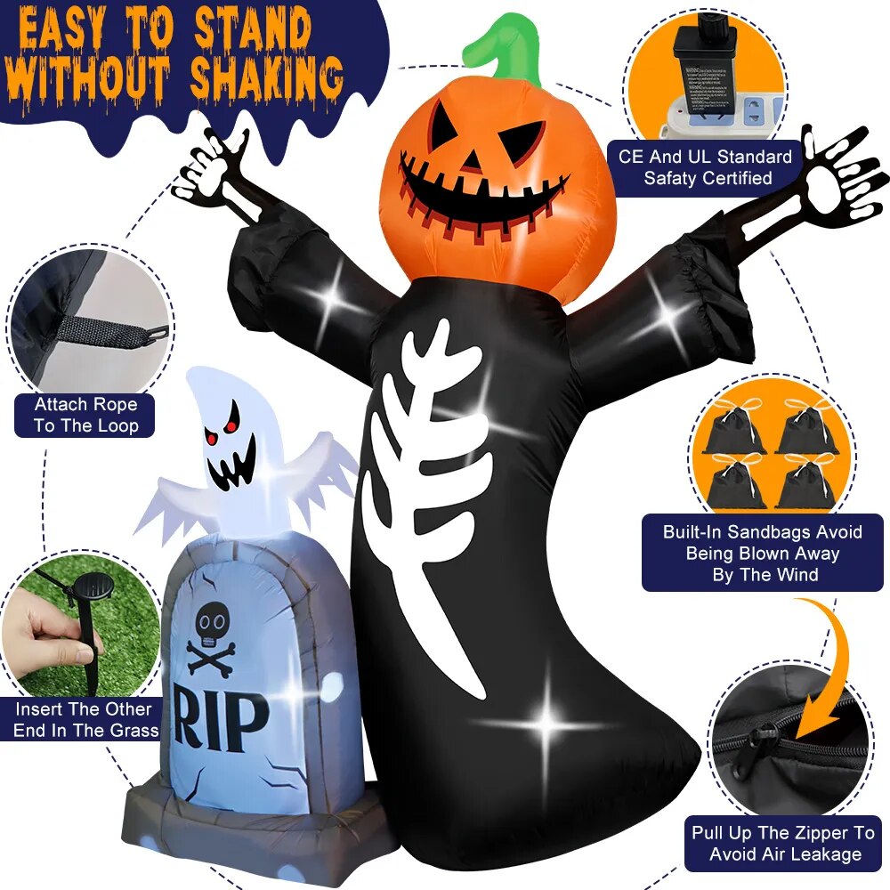 Special Halloween Inflatable Pumpkin Skeleton Tombstone
