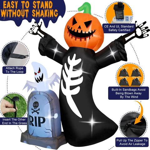 Special Halloween Inflatable Pumpkin Skeleton Tombstone