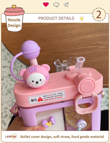 Hot New Girls Cute Double Straw Tritan Drinking Bottle