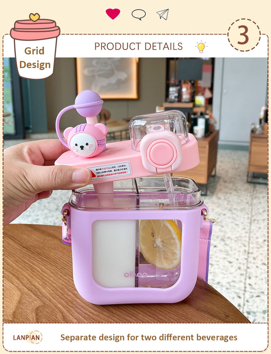 Hot New Girls Cute Double Straw Tritan Drinking Bottle