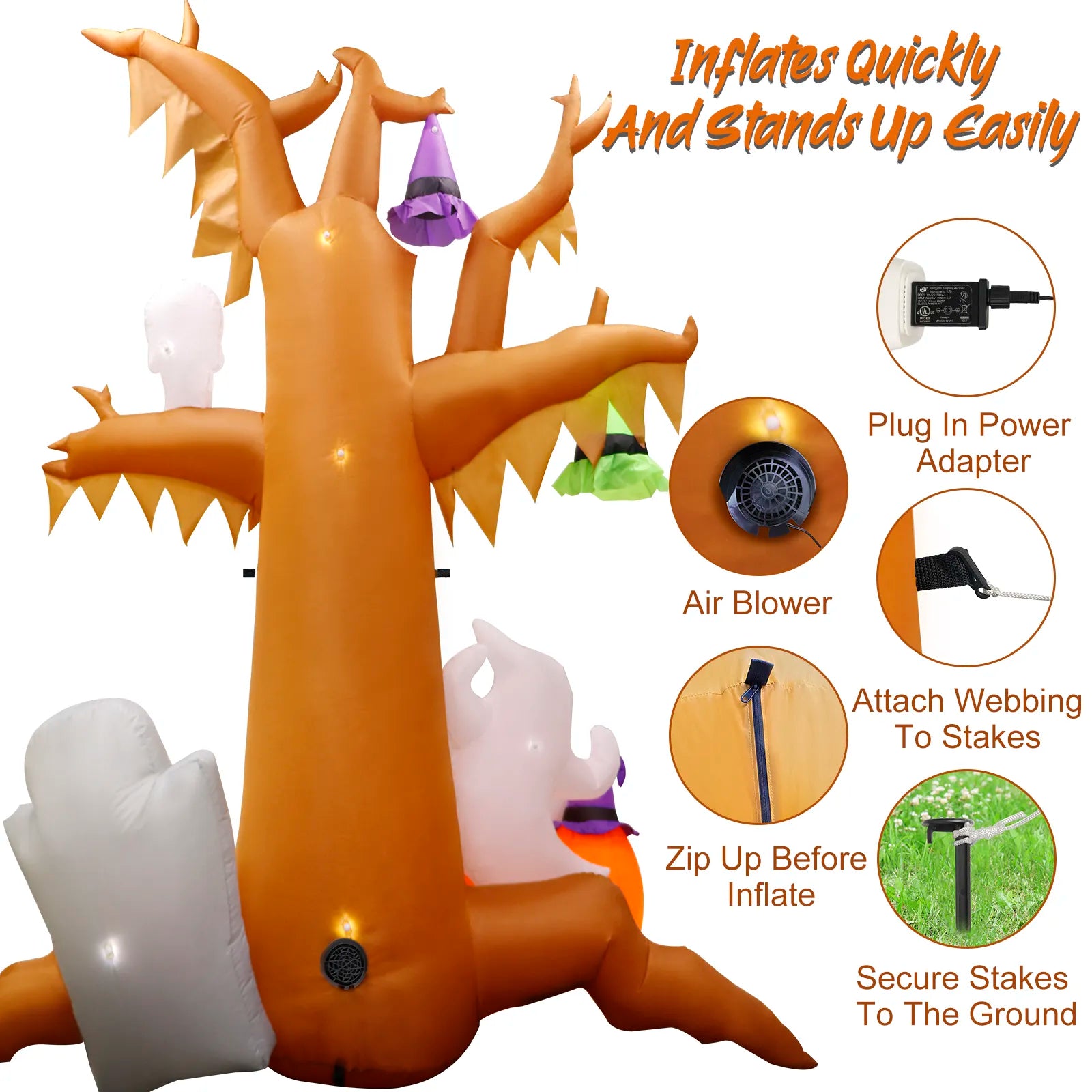 Halloween Inflatable Scary Tree With Ghost Pumpkin Skeleton Outdoor Decoration