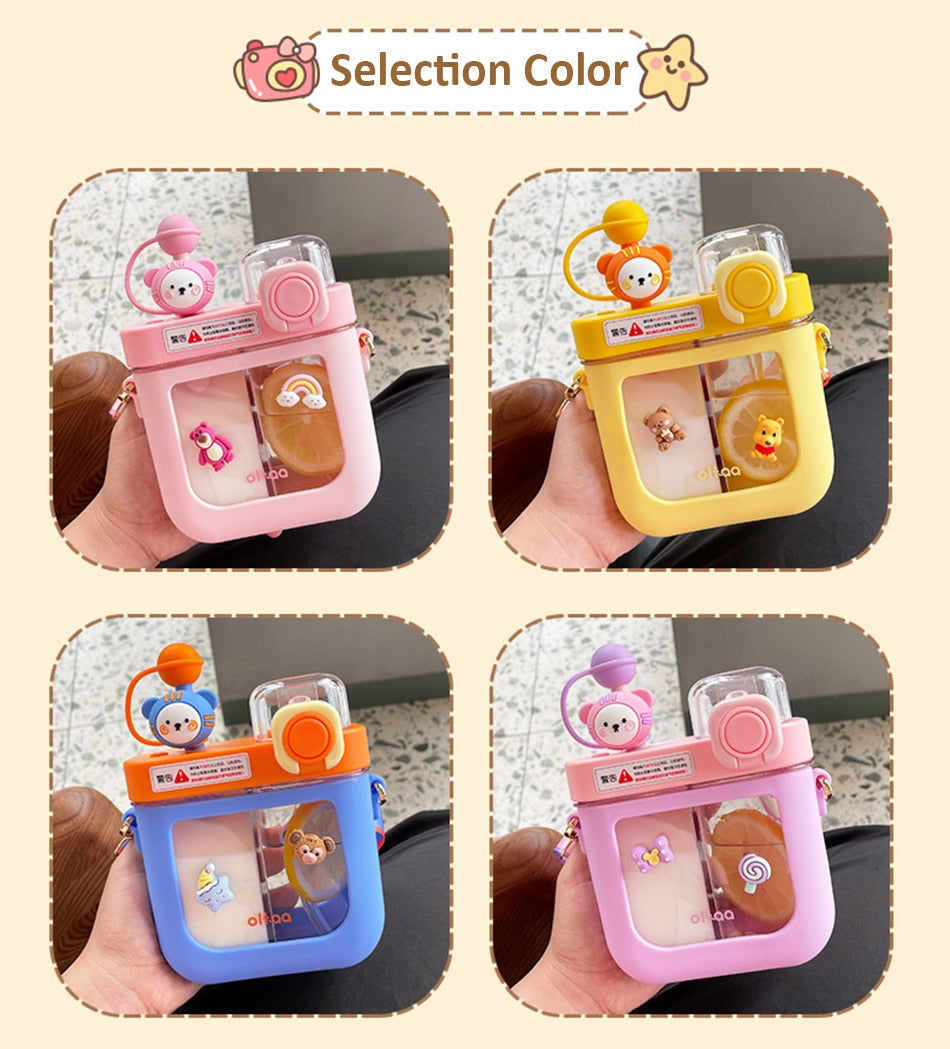 Hot New Girls Cute Double Straw Tritan Drinking Bottle
