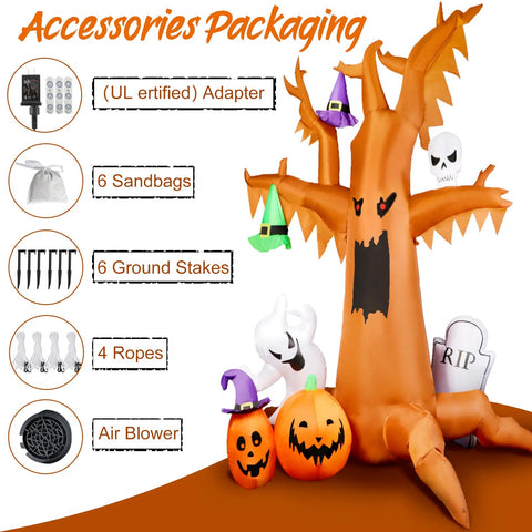 Halloween Inflatable Scary Tree With Ghost Pumpkin Skeleton Outdoor Decoration
