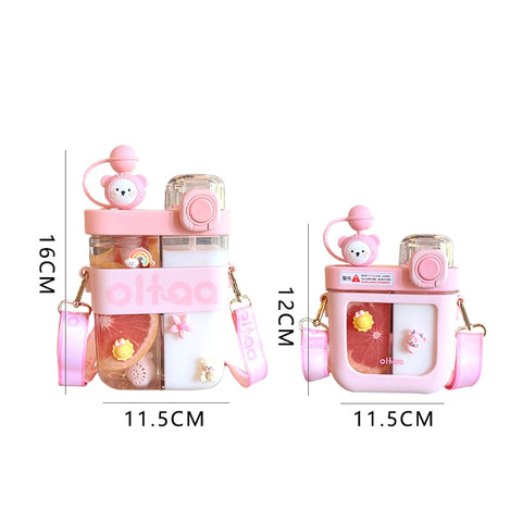 Hot New Girls Cute Double Straw Tritan Drinking Bottle