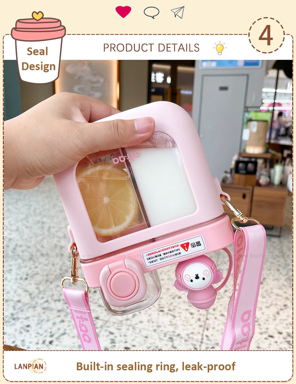 Hot New Girls Cute Double Straw Tritan Drinking Bottle