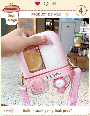 Hot New Girls Cute Double Straw Tritan Drinking Bottle