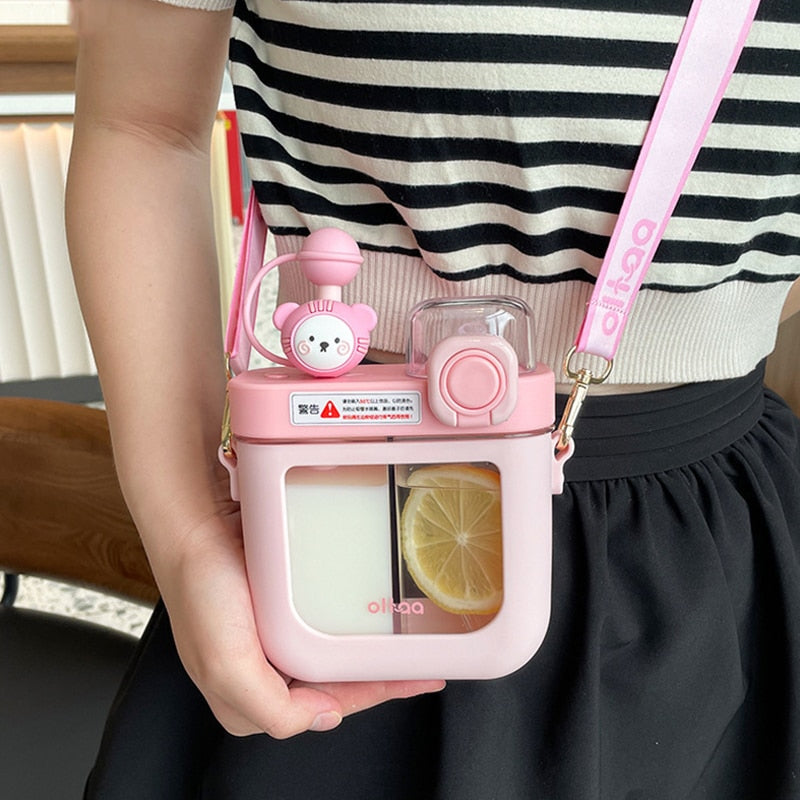 Hot New Girls Cute Double Straw Tritan Drinking Bottle