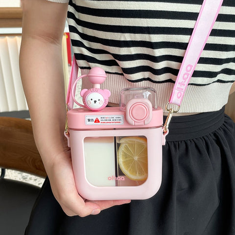 Hot New Girls Cute Double Straw Tritan Drinking Bottle